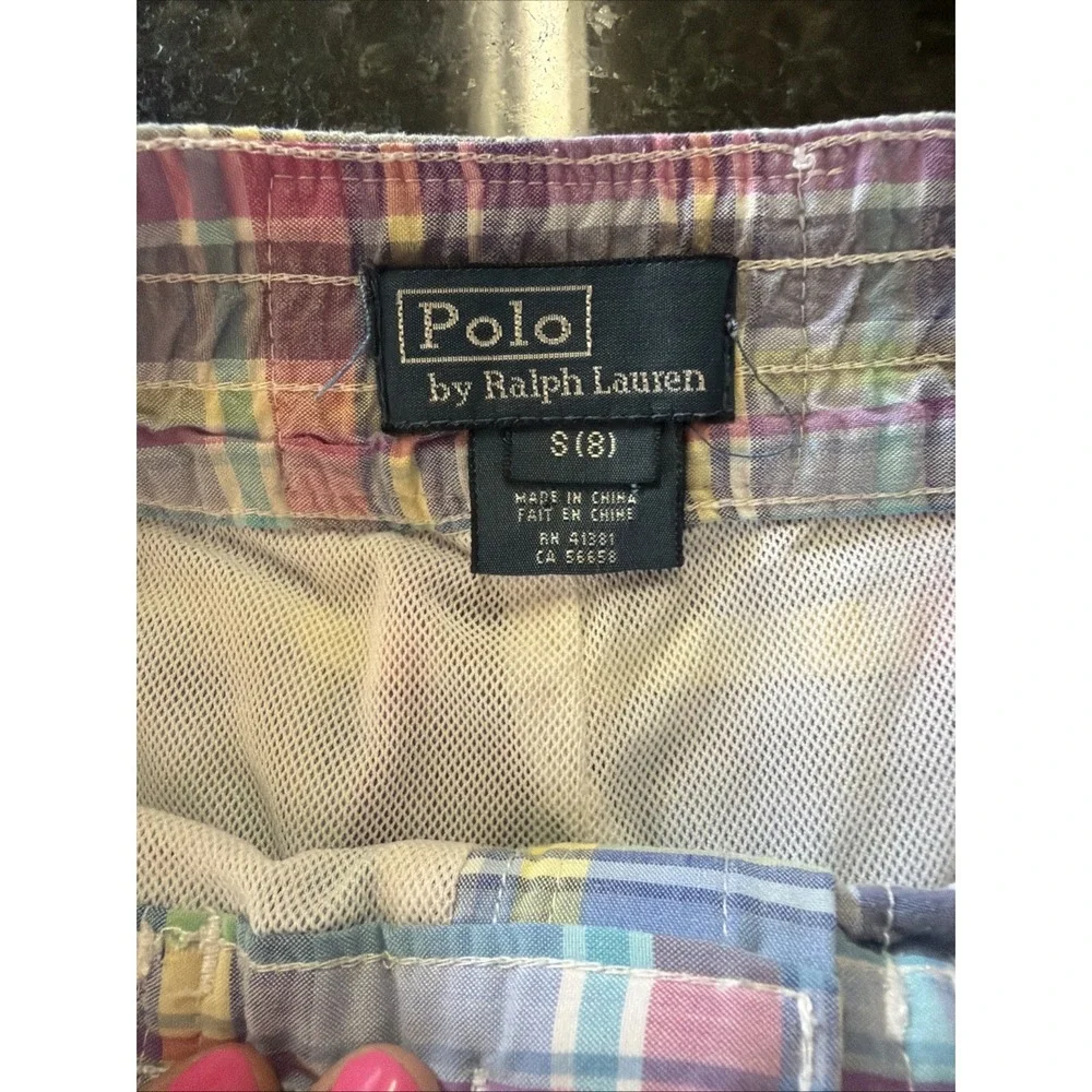 Ralph Lauren Polo Boys Swim Trunks Sz‎ S (8) Plaid Boardshorts Liner Swimsuit